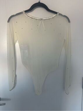 Alfred Angelo Ivory Sheer Long-Sleeve Embellished Bodysuit